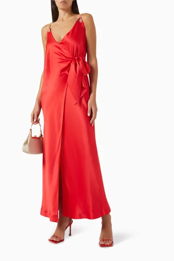 Eliana Wrap Maxi Dress in Silk Satin