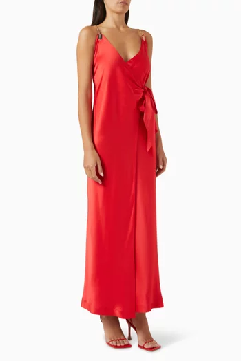 Eliana Wrap Maxi Dress in Silk Satin