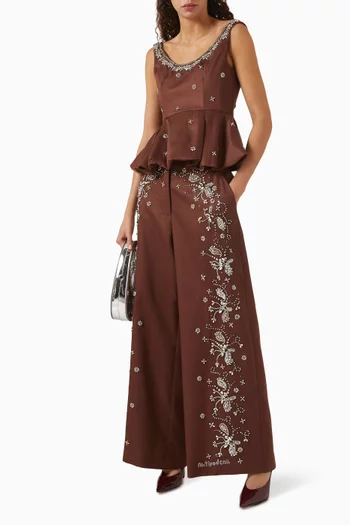 بلوزة لوف سترك بحافة منفوخة وتطريزات بالكريستال تينسيل