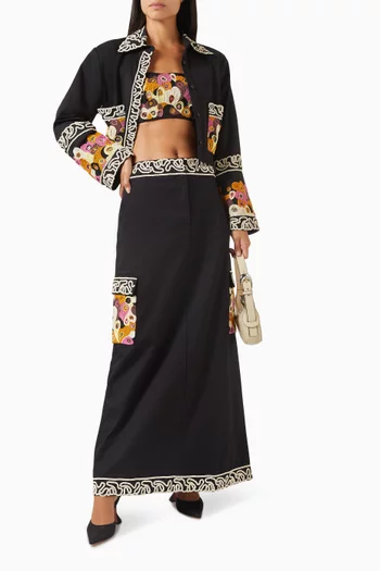 بلوزة بيل اير بنمط حمالة صدر مزينة بتطريزات تويل قطني