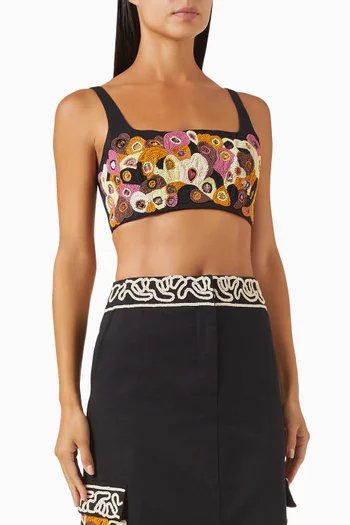 بلوزة بيل اير بنمط حمالة صدر مزينة بتطريزات تويل قطني