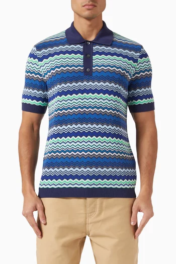 Micro Chevron Polo Shirt in Cotton