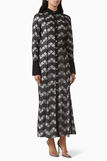 فستان طويل مطرز بالخرز قماش شبكي