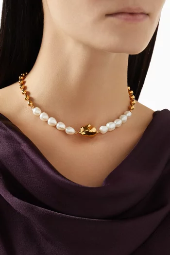 Storm's End Pearl Necklace in 22kt Gold-plated Bronze