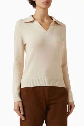 Striped Polo Sweater in Cashmere-blend