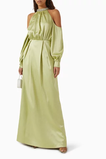 Cold-shoulder Maxi Dress in Satin