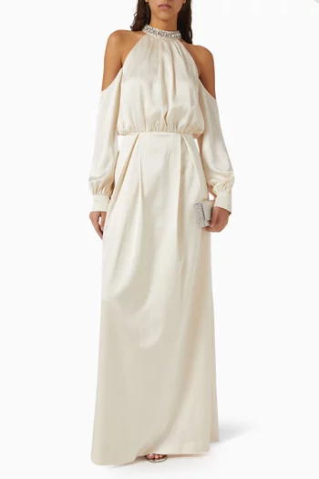 Cold-shoulder Maxi Dress in Satin