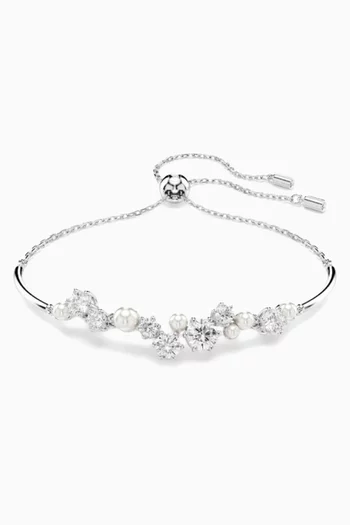 Constella Crystal & Pearl Bracelet in Rhodium-plated Metal