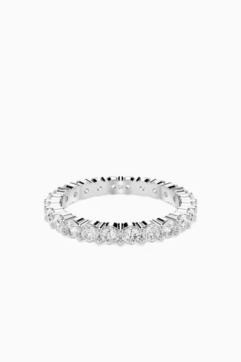 Matrix Crystal Ring in Rhodium-plated Metal