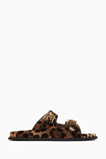 Hawaii Buckled Slides in Leopard-printed Velvet