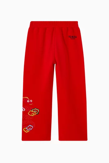 Snake Logo-embroidered Wide-leg Sweatpants in Cotton-fleece