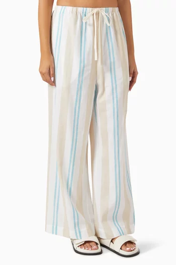 Blue Pleated Linen Maxi Skirt  2531#