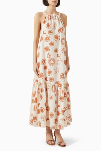 Ibiza Le Soleil Maxi Dress in Linen-cotton