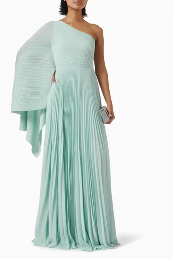 Maci One-shoulder Pleated Gown