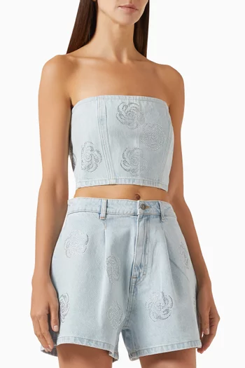 Studded Crop Top in Denim