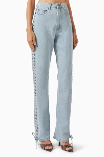 Lace-up Straight-leg Jeans in Denim