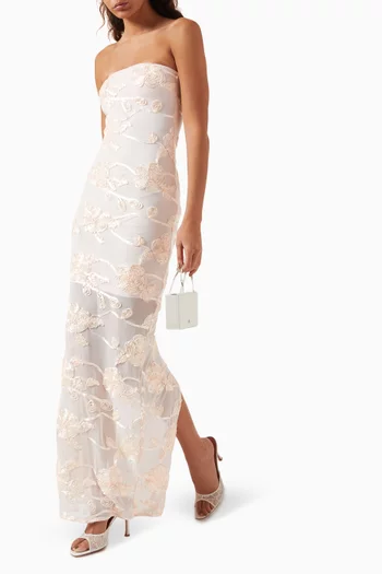 Flower Tube Maxi Dress in Mesh