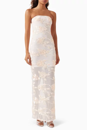 Flower Tube Maxi Dress in Mesh