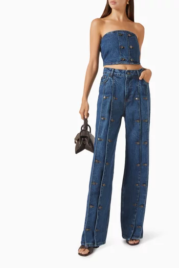 Button-detail Crop Top in Denim