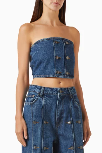 Button-detail Crop Top in Denim