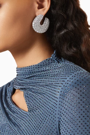 Crystal Curved Earrings in Silver-plated Brass