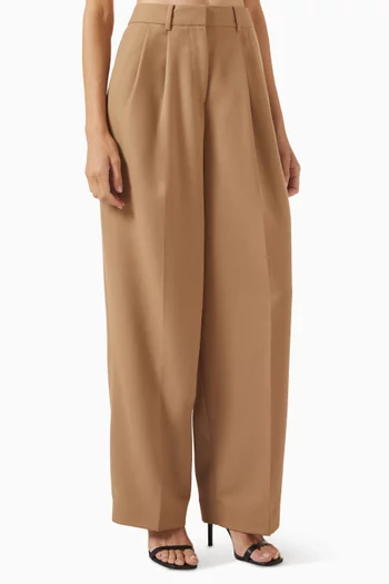 Pleated Wide-leg Pants in Wool-blend