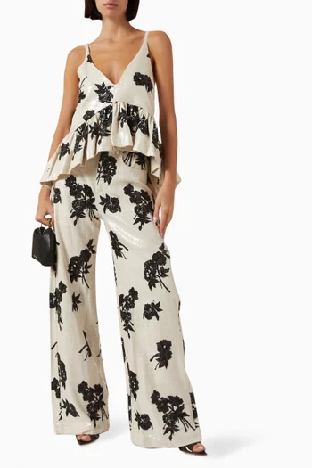 بلوزة ستان بحمالات مزيج كتان