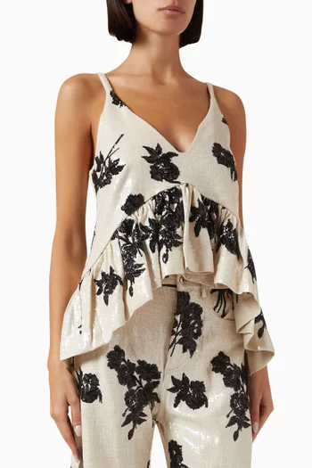 بلوزة ستان بحمالات مزيج كتان