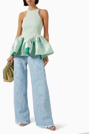 Peplum Tank Top in Satin & Rib Jersey