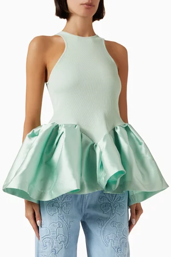 Peplum Tank Top in Satin & Rib Jersey