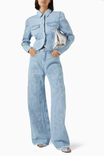 Flower Embroidered Jacket in Denim