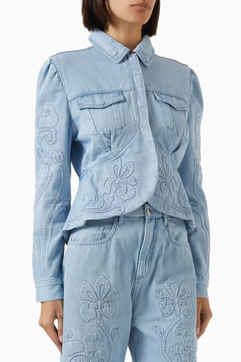 Flower Embroidered Jacket in Denim