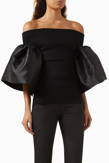 Off-shoulder Top in Rib Jersey & Mikado