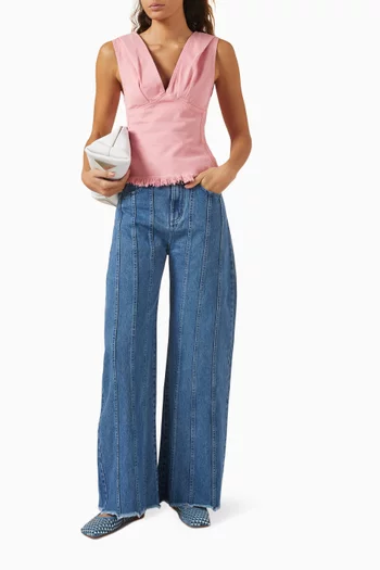 V-neck Sleeveless Top in Cotton Drill