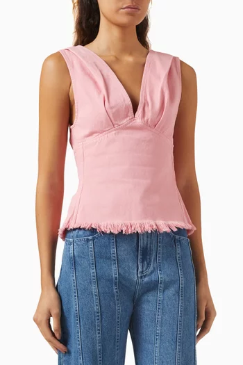 V-neck Sleeveless Top in Cotton Drill