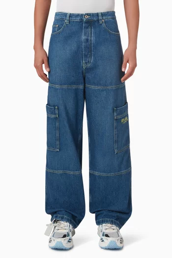 Logo-embrodiered Cargo Jeans in Cotton-denim