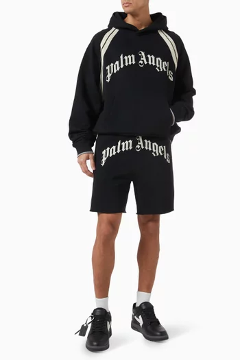 Curved Logo Zippered Hoodie in Cotton