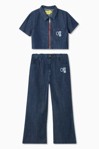 Script Type Logo Jeans in Cotton