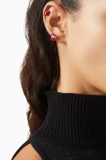 Heart & Pear-cut Ruby Chain Single Earring in 18kt Gold