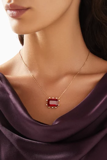 Emerald-cut Ruby & Diamond Necklace in 18kt Gold