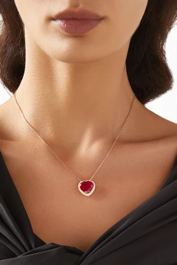 Heart-cut Ruby & Pavé Diamond Necklace in 18kt Gold