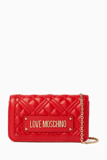 Quilted Chain Wallet in Faux Leather