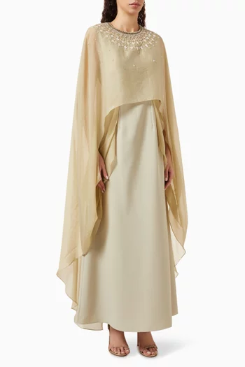 Embellished Cape Maxi Dress