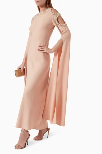 Idiony Embellished Cold-shoulder Dress in Crepe