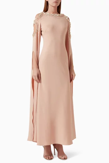 Idiony Embellished Cold-shoulder Dress in Crepe