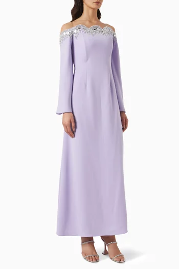 Hemera Embellished Off-shoulder Kaftan in Crepe