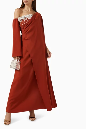 Embellished Cape Maxi Dress