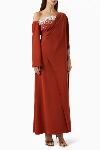 Embellished Cape Maxi Dress