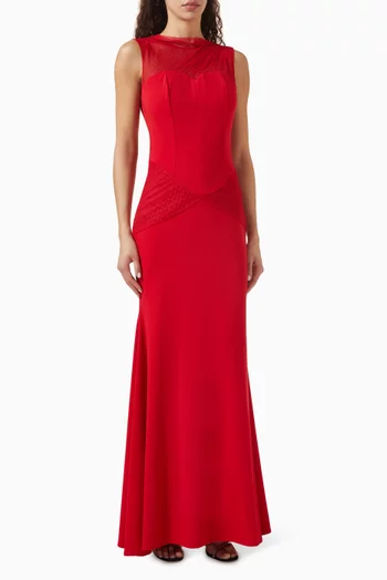 Maxi Dress in Stretch-crepe & Tulle