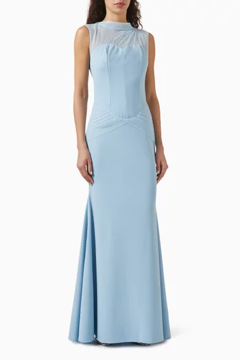 Maxi Dress in Stretch-crepe & Tulle